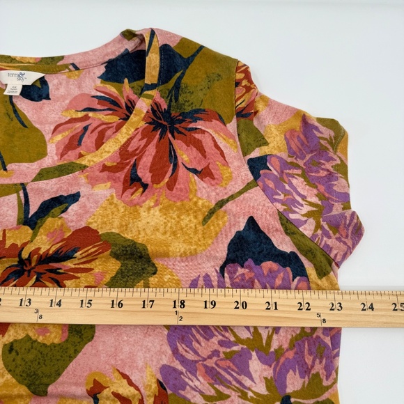 Terra Sky Dress Women 0X Pink Green Floral Short Sleeve Shirt Comfy Pockets - Picture 8 of 10